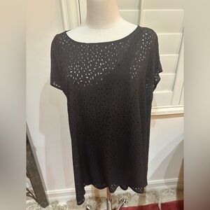 Eileen Fisher black Confetti lazer cut silk top NWOT. Sz Large